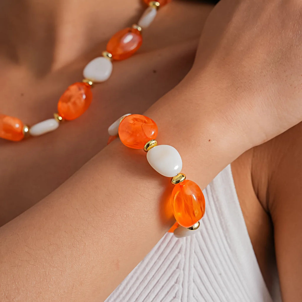 Multi Colors Irregular Oval Acrylic Chokers Necklaces Women Bohemian Chunky Smudging Resin Bead Necklaces Jewelry Vacation Party