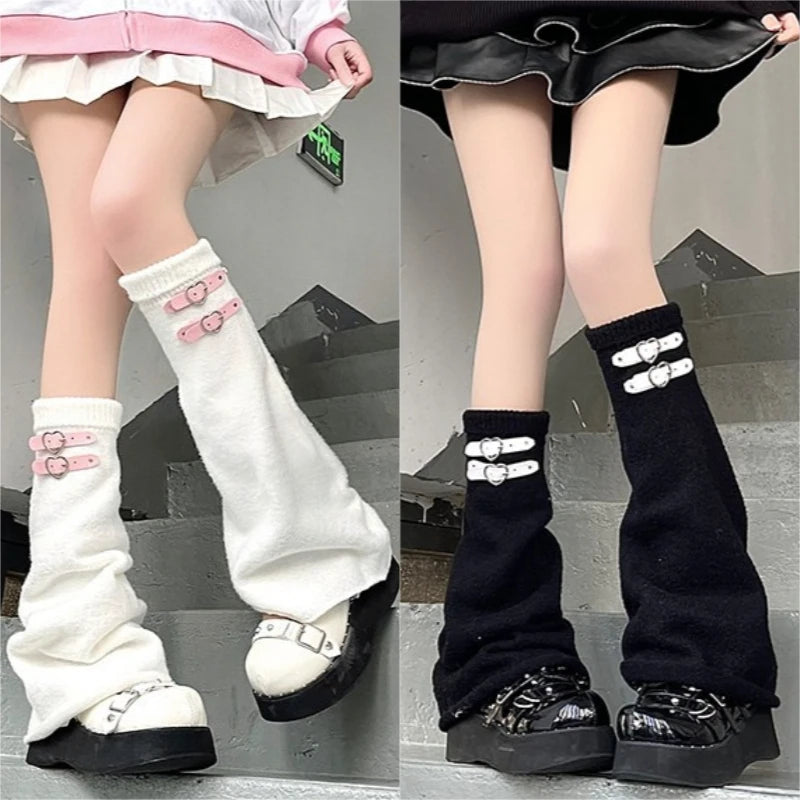 Heart-Buckle Knitted Y2K Leg Warmers