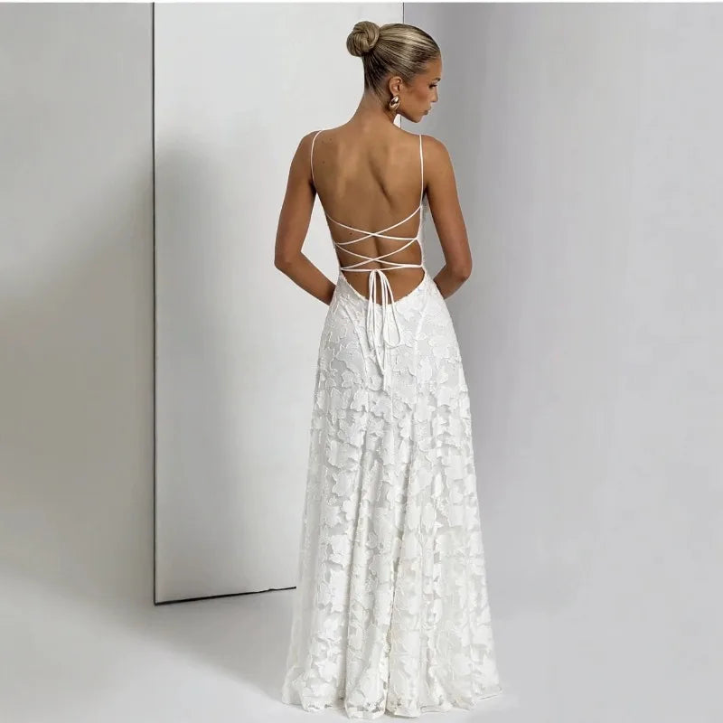 2025 New Sexy Strapless Fashion Elegant Long Floral Printed Dress Streetwear Backless Belted Slim Fit High Waist A- Line Dresses