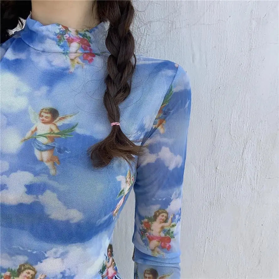 Sexy T-Shirt for Women See Through Transparent Mesh Tops Long Sleeve Sheer Slim Female clothing Fashion woman blouse 2023