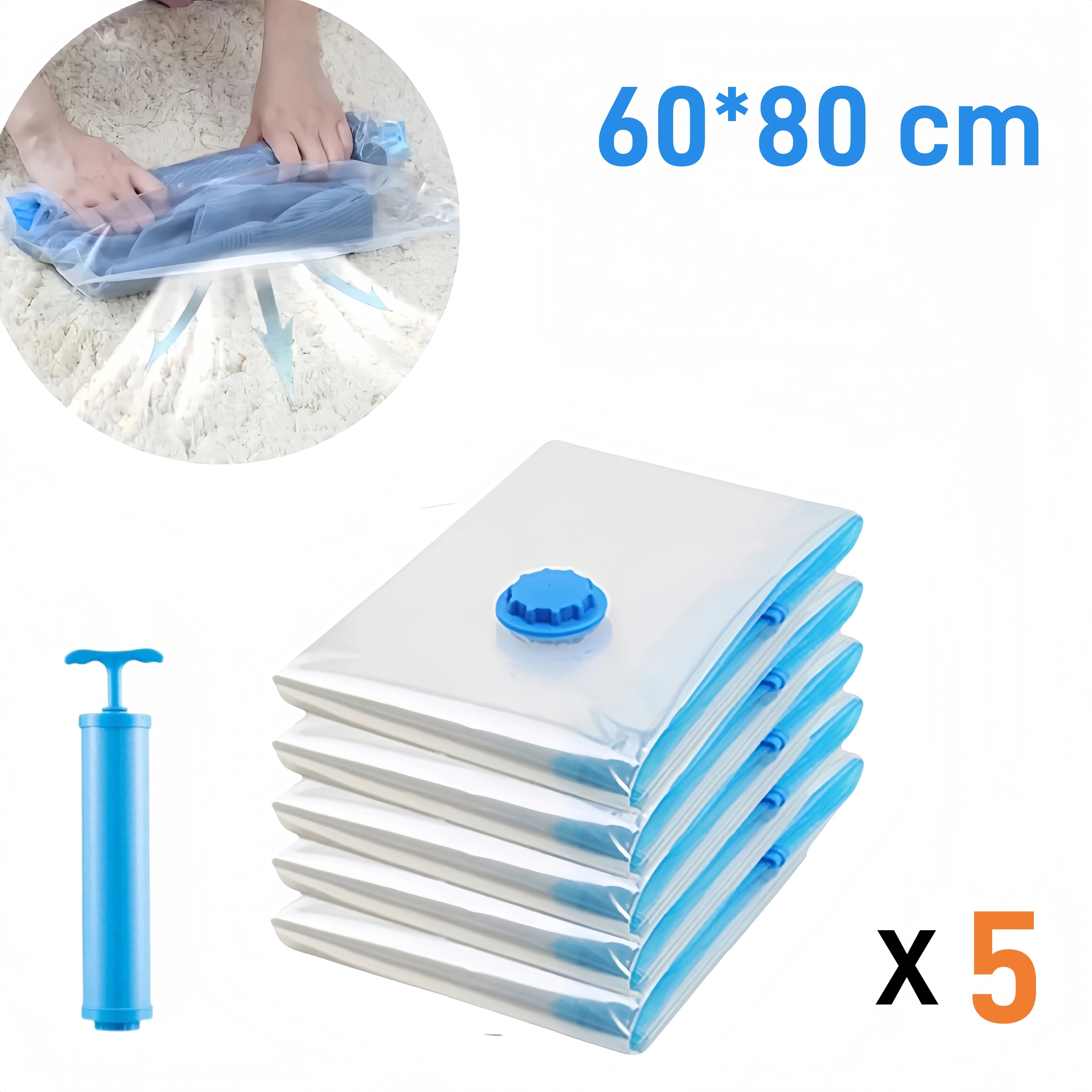 Vacuum Compression Bags Space Saver Storage Bags For Clothes Quilt Travel, Transparent Airtight Reusable With Hand Pump, 1-10pcs