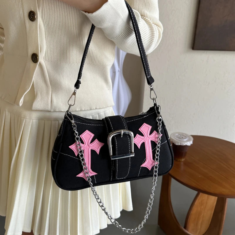 Y2K Chain Canvas Shoulder Bag