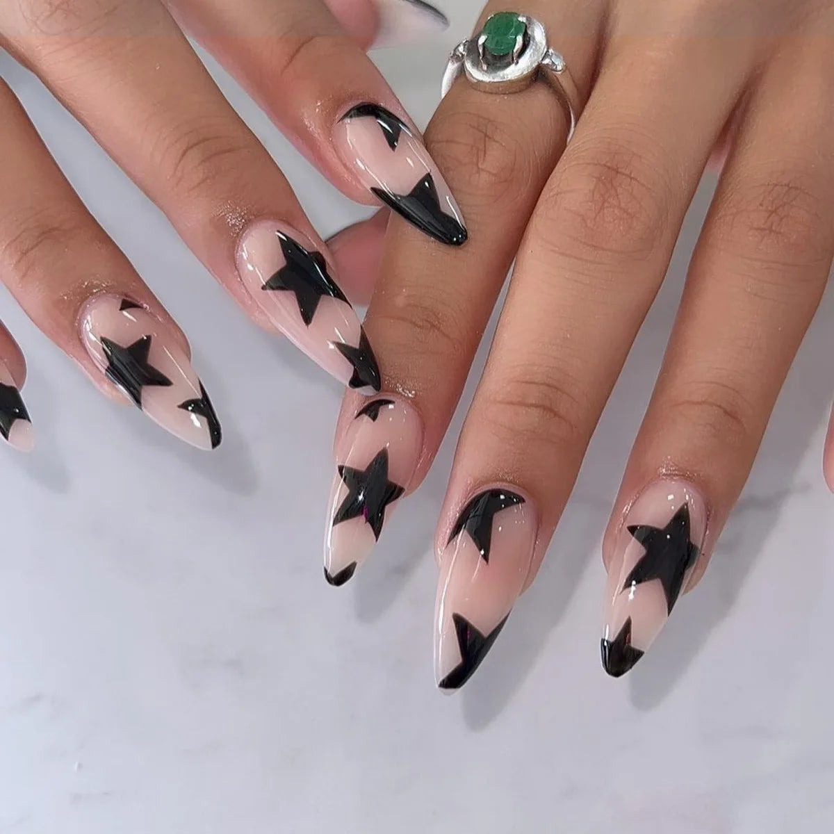 Red Star French Almond Press-On Nails