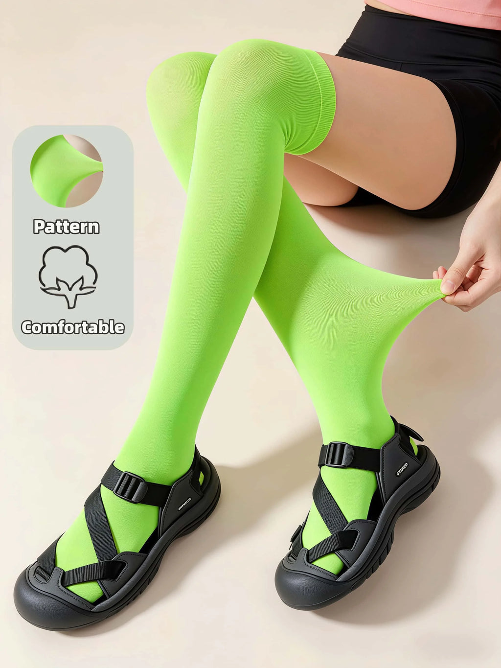 Women's Green Thigh High Socks Soft Slim Fit Over The Knee Stockings Stretchy Casual Sports Long Socks Yoga Daily Wear