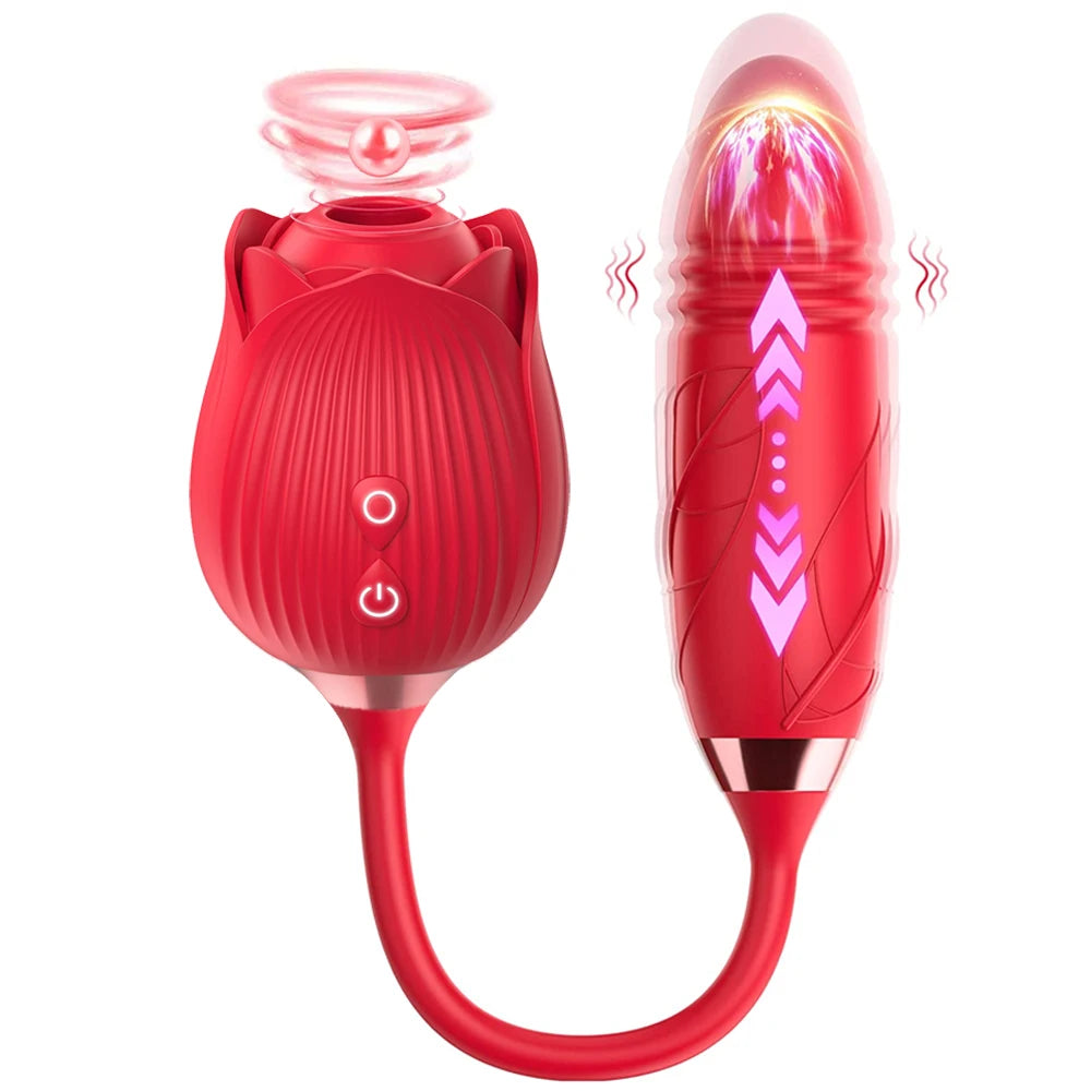 Rose Sex Toy Dildo Vibrator 3In1 Rose Sex Stimulator for Women with 10 Sucking And Thrusting Dildo G Spot Vibrators