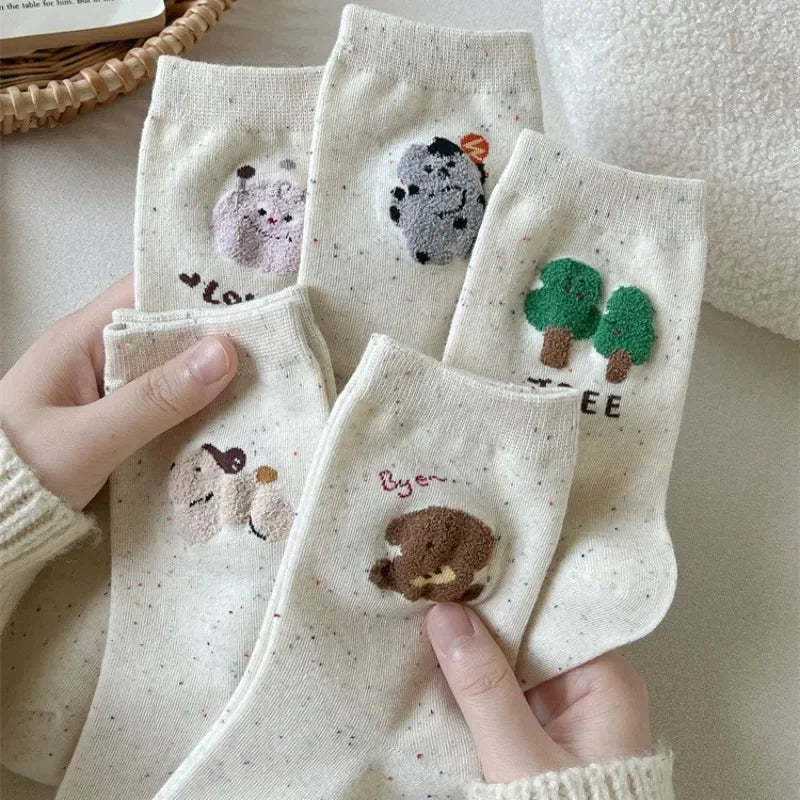 Cartoon Dog Print Kawaii Cute Women Socks Korean Fashion Women Socks Casual Harajuku Ins Streetwears Cotton Long Socks Wholesale