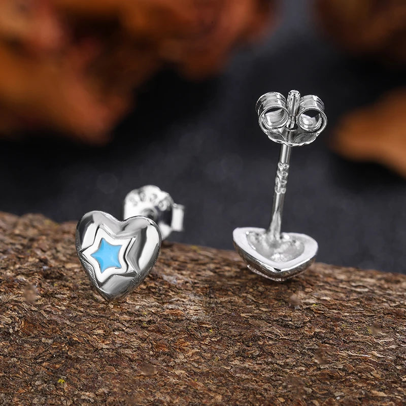 S925 Silver Heart & Blue Star Earrings