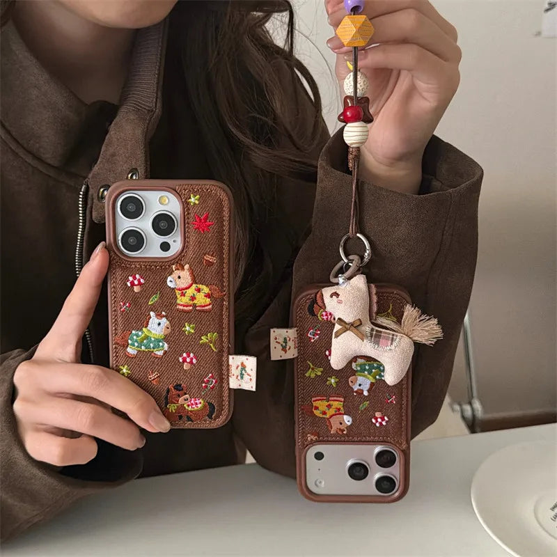 Kawaii Cartoon Girl Phone Case For iPhone 17 Pro 16 15 14 Pro Max Cover with Chain Shockproof Protective Cases For iPhone 16Prom