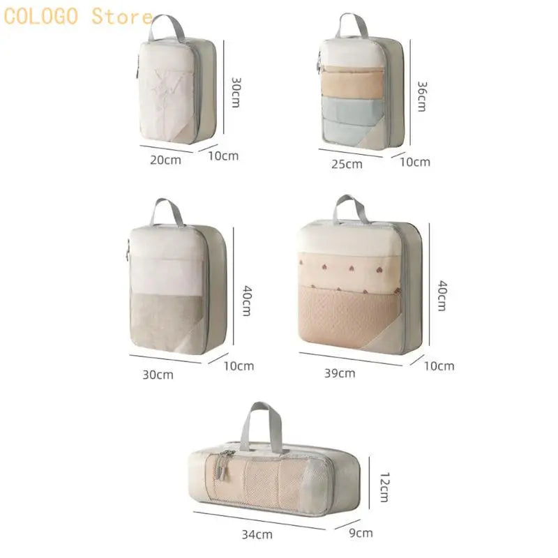 5Pcs Compressible Travel Luggage Organizers Portable Packing Cubes Clothes Shoes Toiletry Storage Bag Space-saving D0LD