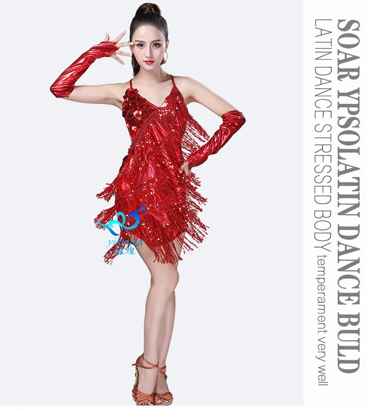 Women's Sequin Tassel Latin Dance Mini Dress