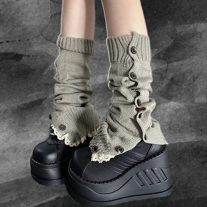 Button-Detail Knitted Y2K Leg Warmers