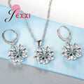 Romantic Wedding Collier Jewelry Sets 925 Sterling Silver Chain Clear Crystal Snowflake Necklace Drop Earrings Bijoux