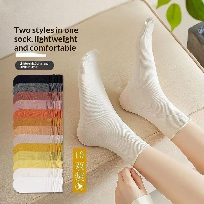 Women's Mid-tube Cotton Socks Soft Colorful Breathable Summer Stockings for Home Outdoor Travel Use