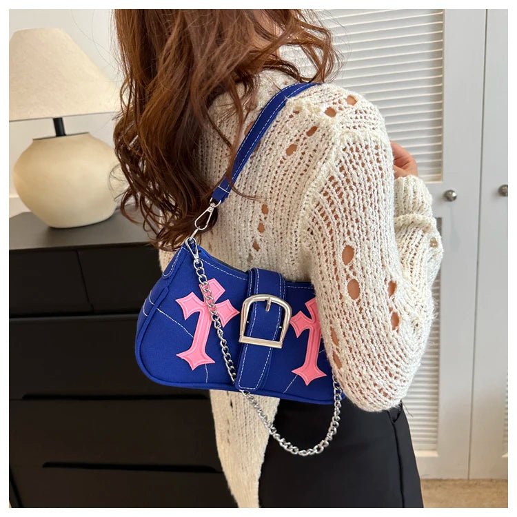 Y2K Chain Canvas Shoulder Bag