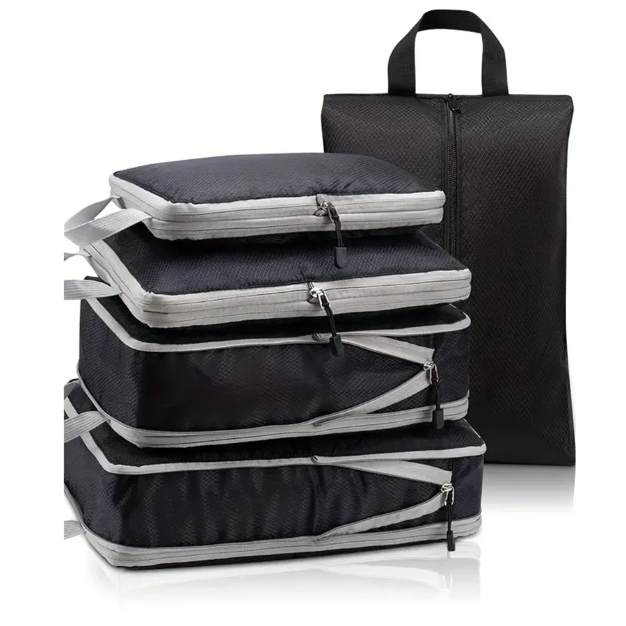Compression Packing Cube Set with Zippered Storage Bags