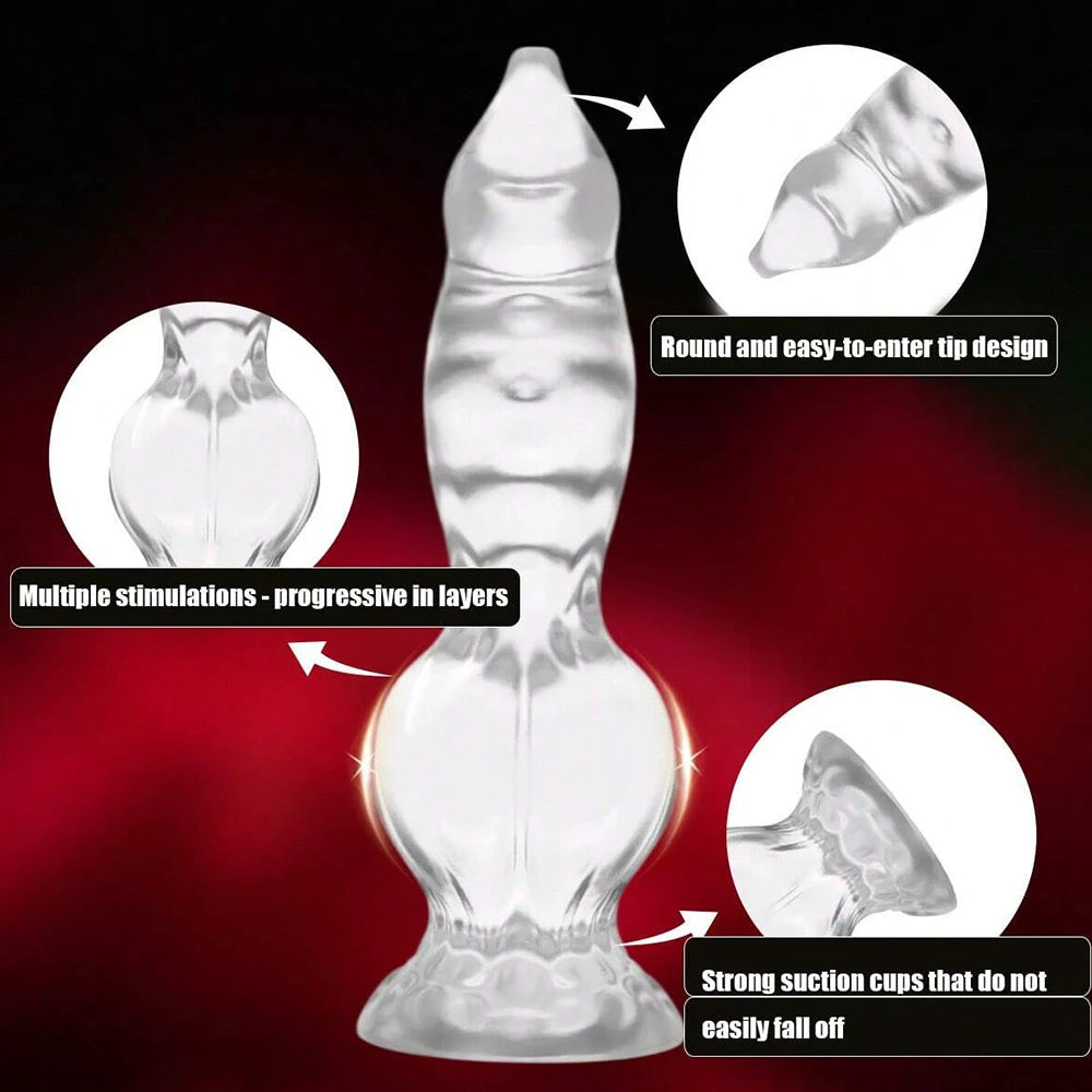 Clear Knotted Dog Dildo Realistic Canine Knot Fantasy Soft Flexible Suction Cup Sex Toy for Women & Men