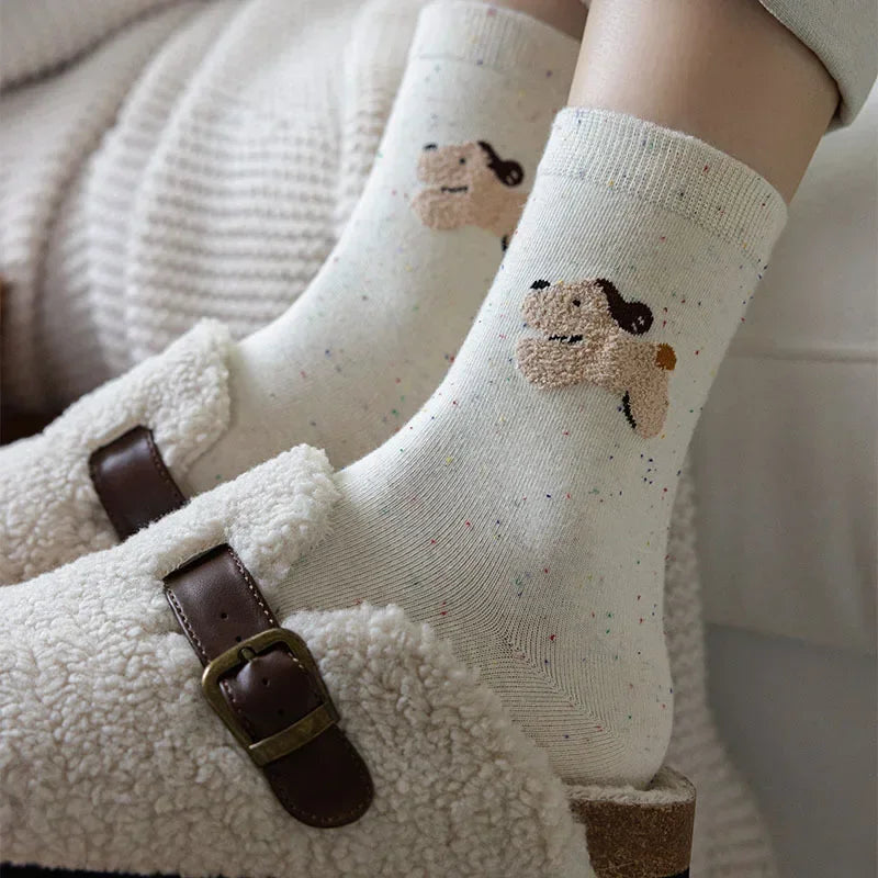Cartoon Dog Print Kawaii Cute Women Socks Korean Fashion Women Socks Casual Harajuku Ins Streetwears Cotton Long Socks Wholesale