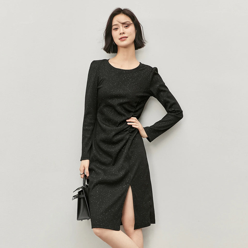 SENTUBILA Black Sequin Bodycon Dress For Women 2026 Spring Luxury Elegant Lady Sexy Split Knitted Dresses Party Club 143L56650X