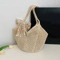 Woven Lace Bow Raffia Tote Bag