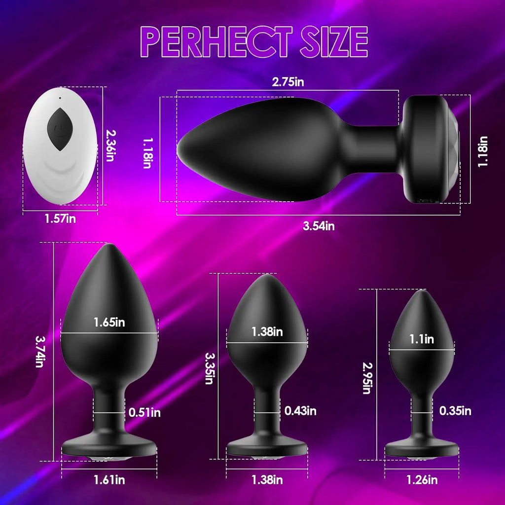 4-Piece Silicone Remote Vibrating Anal Plug Set