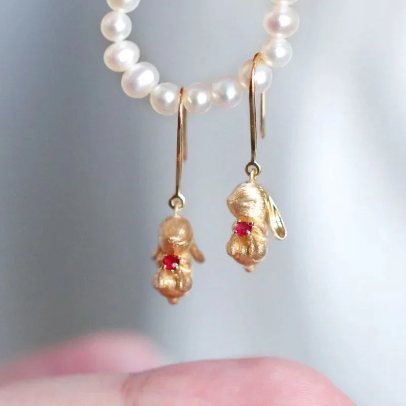 Matte Gold Rabbit Necklace, Ring & Earring Set
