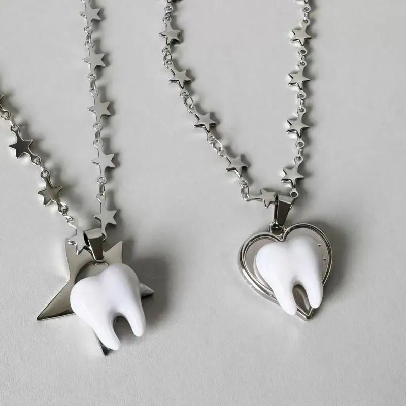 Y2K Heart, Star & Teeth Pendant Necklace