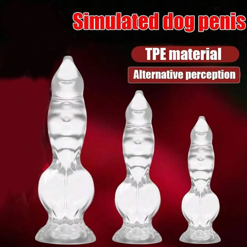 Clear Knotted Dog Dildo Realistic Canine Knot Fantasy Soft Flexible Suction Cup Sex Toy for Women & Men