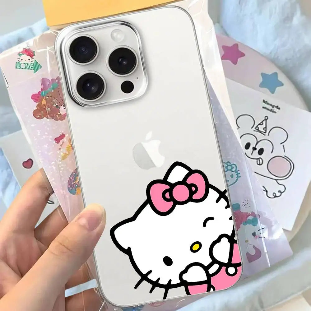 Kawaii Hello K-KittyS Phone Case Luxury Soft Transparent Case For IPhone 17 16 15 14 13 12 11 Pro Max Mini Bumper Cover Case