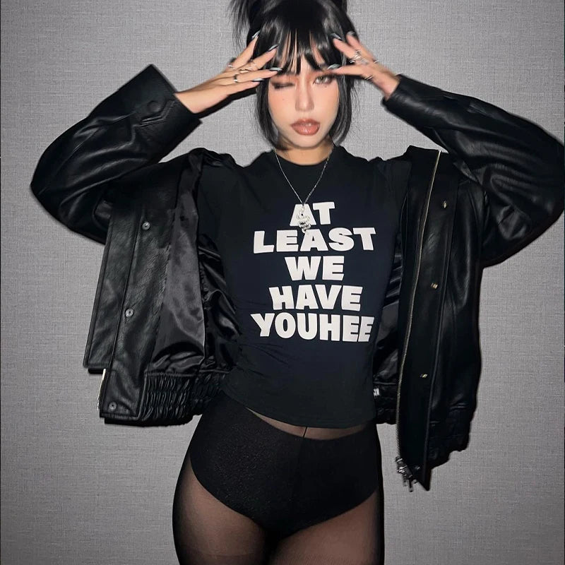 Y2K Letter Print Short-Sleeve Crop Top
