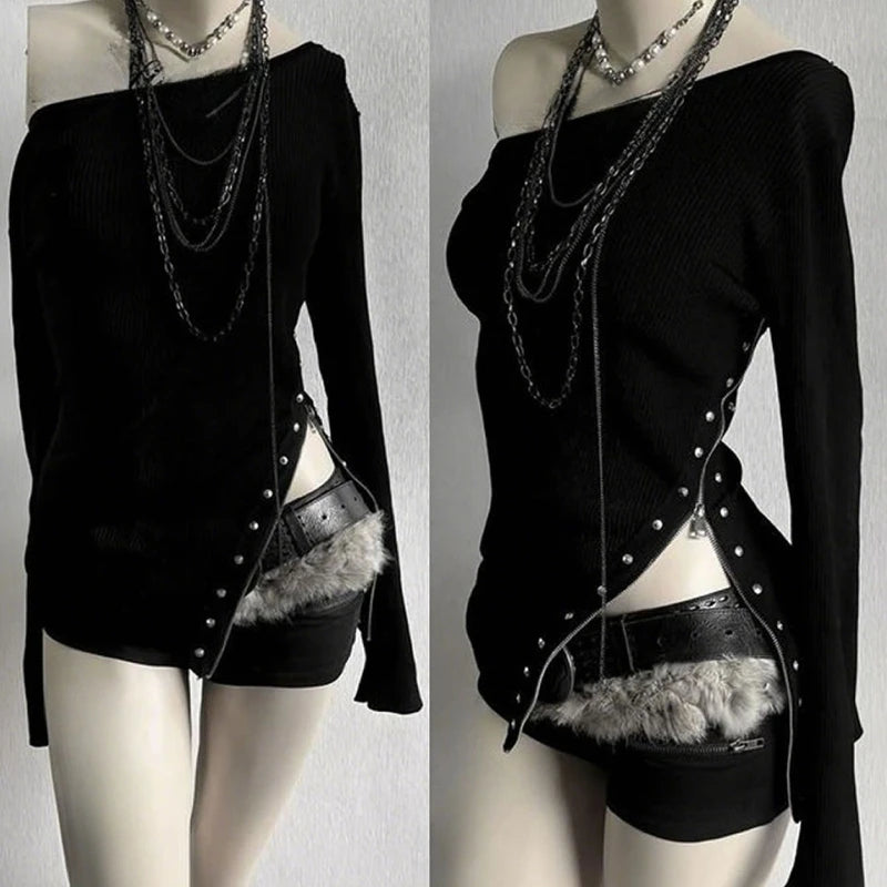 Pink Lace-Trim Lace-Up Y2K Long-Sleeve Top