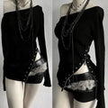 Pink Lace-Trim Lace-Up Y2K Long-Sleeve Top