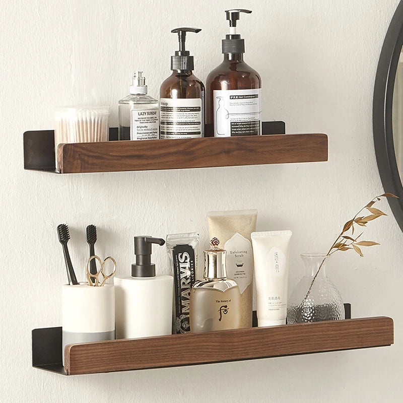 Wall-Mounted Solid Wood Corner Shower Shelf
