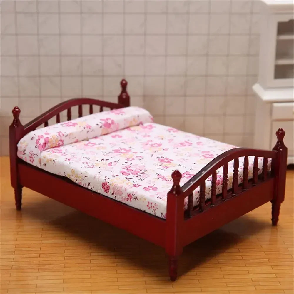 Miniature Dollhouse Bed & Bedside Table Set