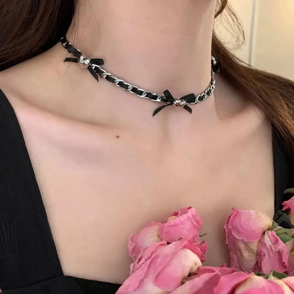 Gothic Butterfly, Bow & Heart Choker Necklace