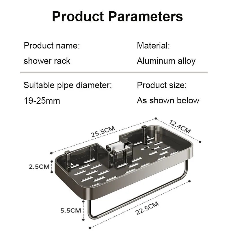 Bathroom Storage Rack Rain Shower Rod Shelf Organizer No Drilling Shower Gel Shampoo Tray Holder Shower Gel Shampoo Organizer