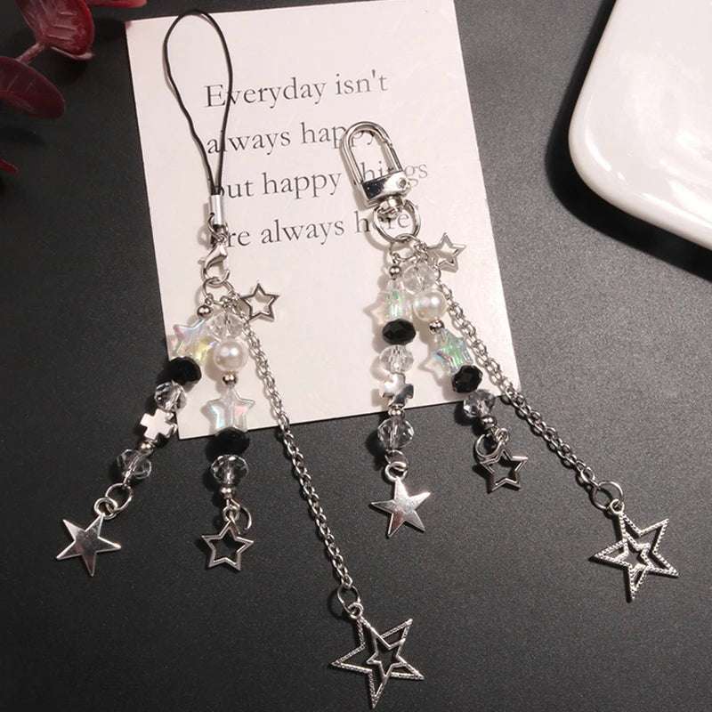 Goth Y2K Star & Pearl Beaded Phone Charm