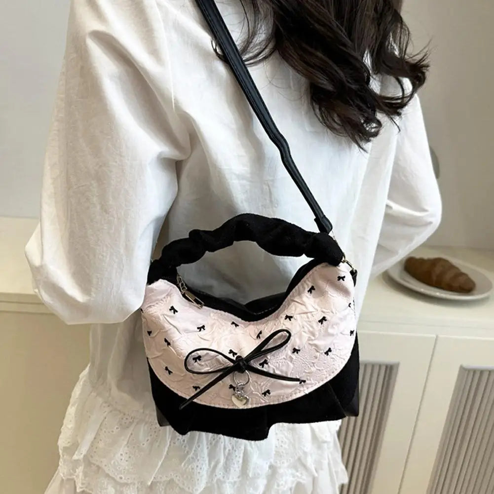 Lace Plaid Bow Shoulder Bag