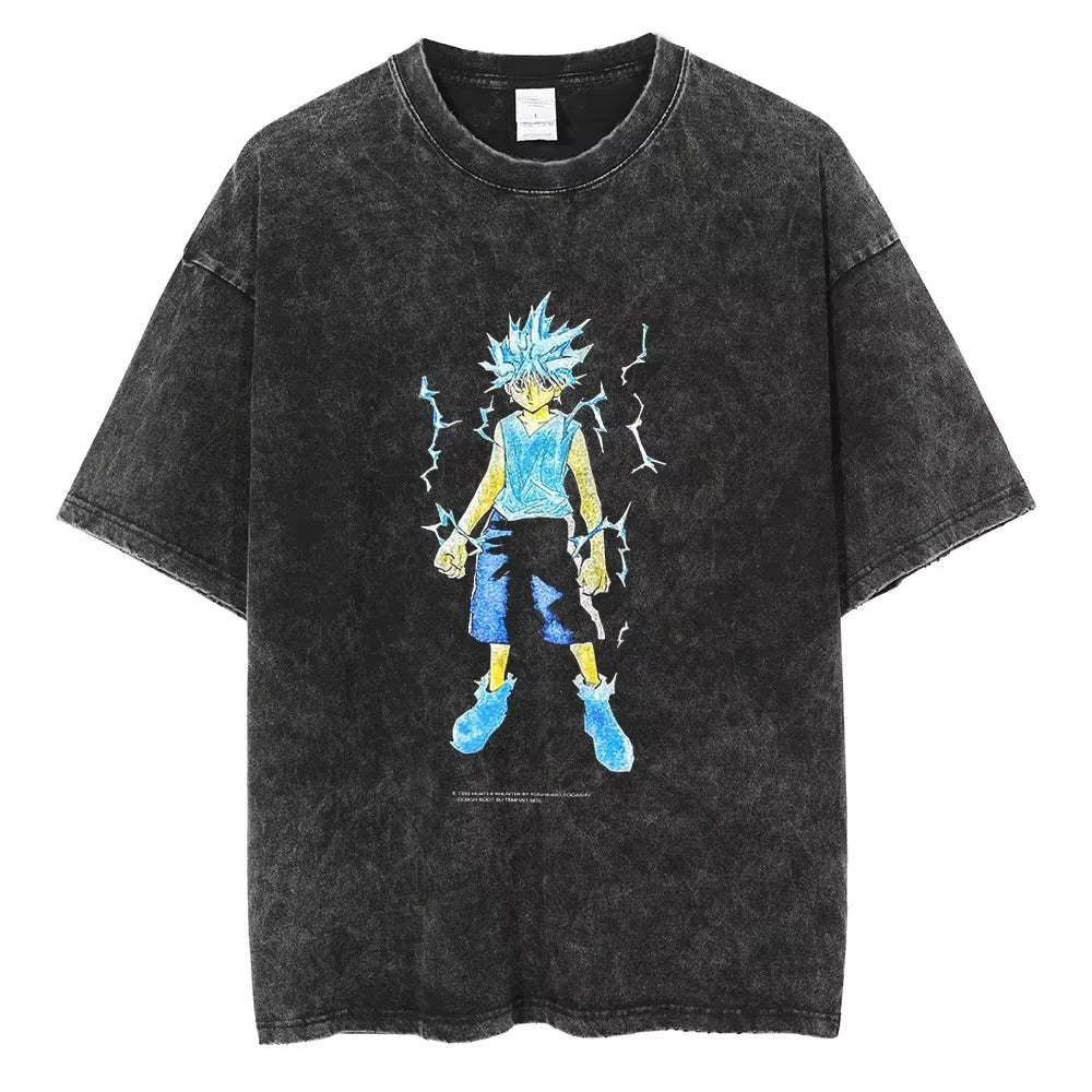 HUNTER×HUNTER T Shirt Kurapika Manga Tshirt Men Women Hip Hop Washed Cotton T-shirt Clothing Summer Short Sleeve Tees Streetwear