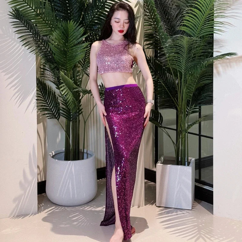 Elegant Belly Dancing Costumes Suit for Women's Advanced Sexy Sequin Performance Set Belly Dancer Professional Practice Clothes