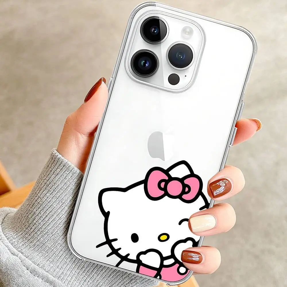 Kawaii Hello K-KittyS Phone Case Luxury Soft Transparent Case For IPhone 17 16 15 14 13 12 11 Pro Max Mini Bumper Cover Case