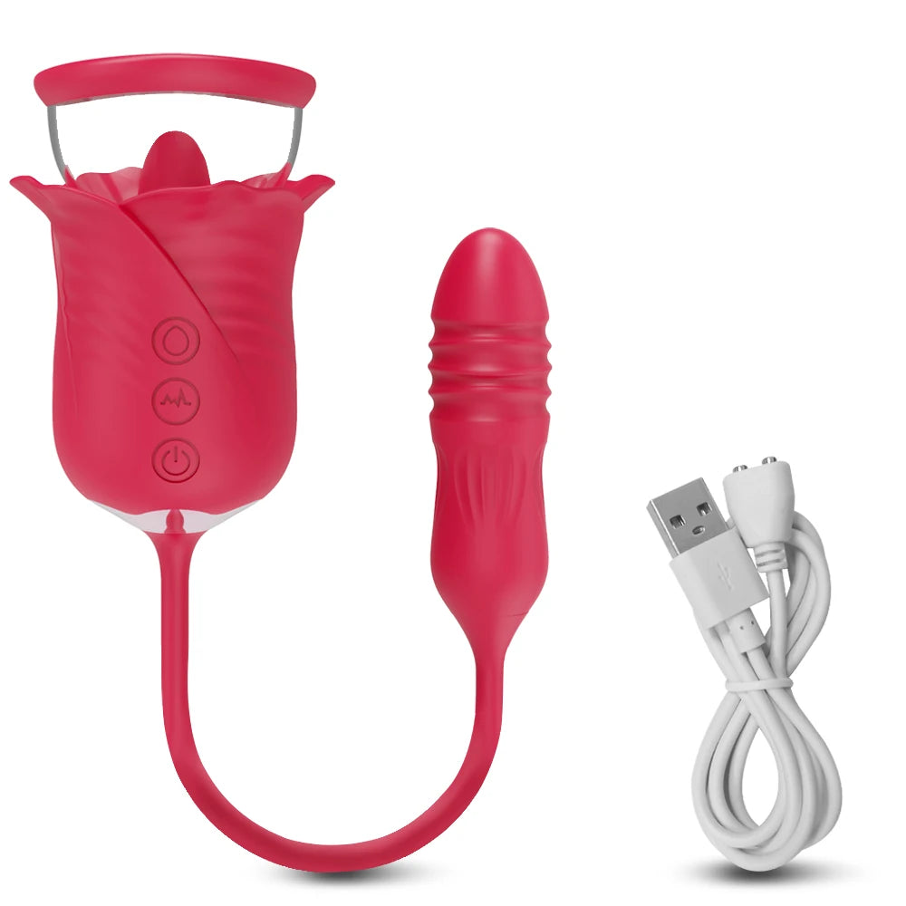 2-in-1 Rose Licking & Thrusting Vibrator