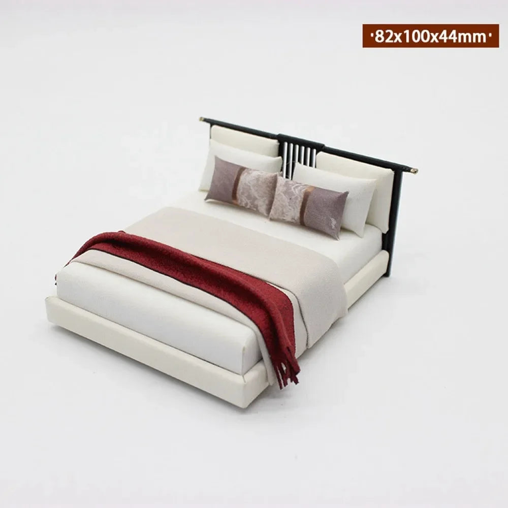 Miniature Dollhouse Bed & Bedside Table Set