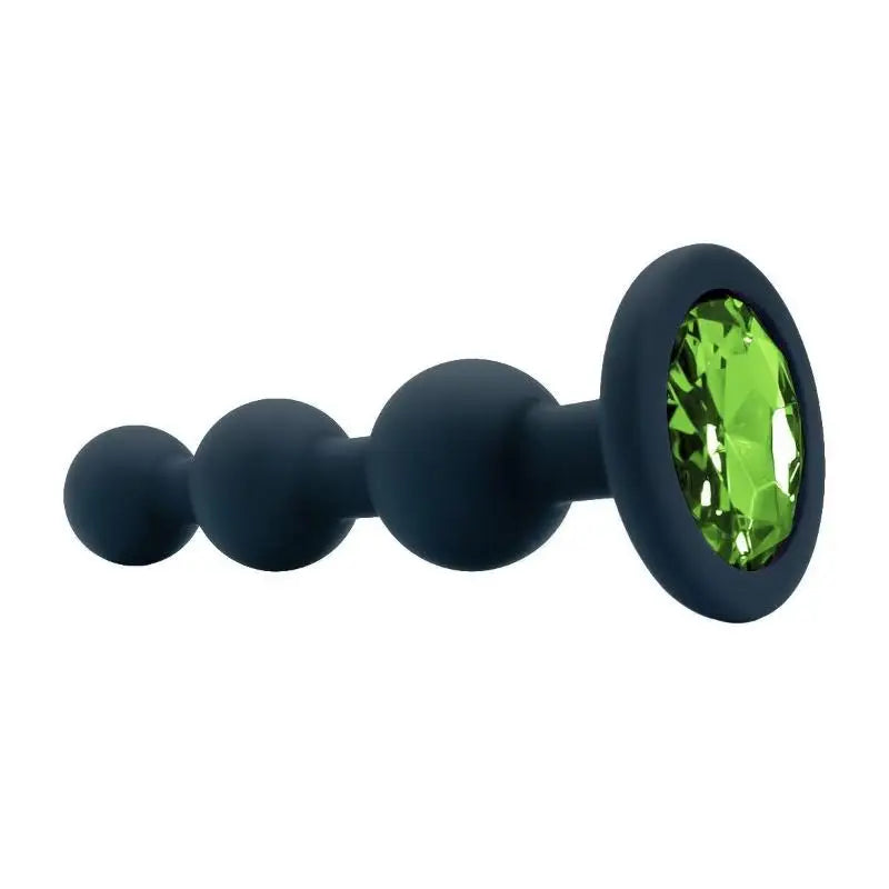 3-Ball Black Silicone Anal Plug with Crystal Base