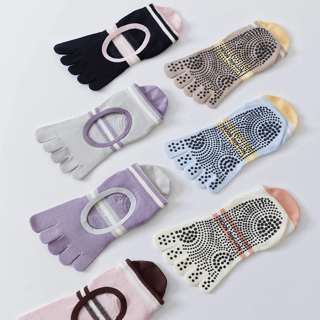 Full Toe Yoga Socks Woman Silicone Non-slip Grip Pilates Five Toe Low-ankle Toeless Sock
