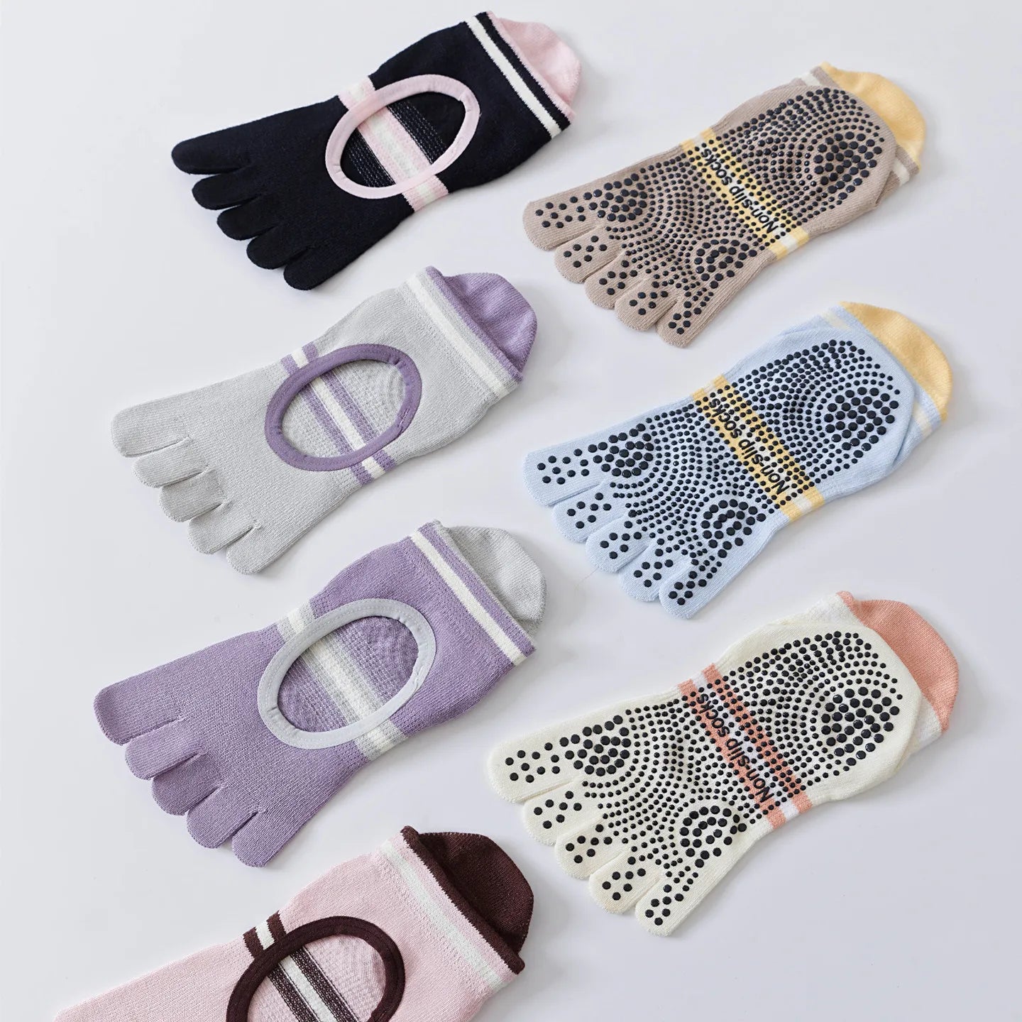 Full Toe Yoga Socks Woman Silicone Non-slip Grip Pilates Five Toe Low-ankle Toeless Sock