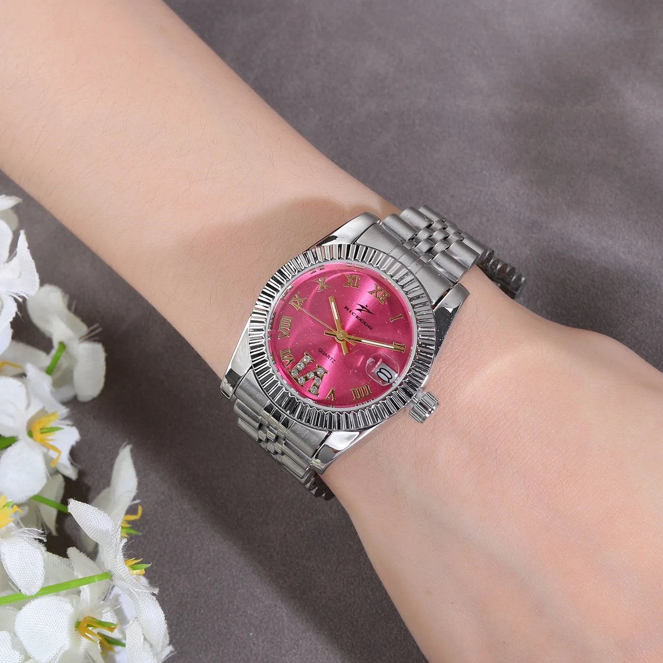 Women Watches Luxury Stainless Steel Business Fashion Classic Elegant Pink Dial Female Clock Bracelet Quartz Wristwatch