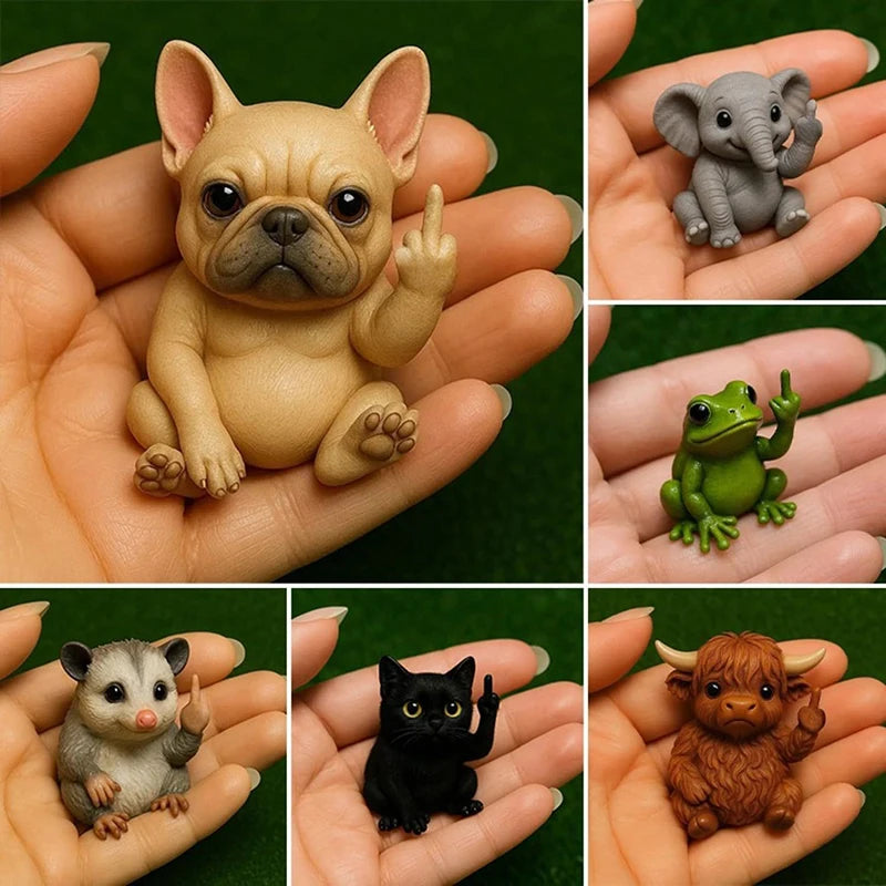 Funny Middle Finger Animal Statue Mini Dog Cat Figurine Desktop Ornament Resin Highland Cattle Frog Sculpture For Home Office