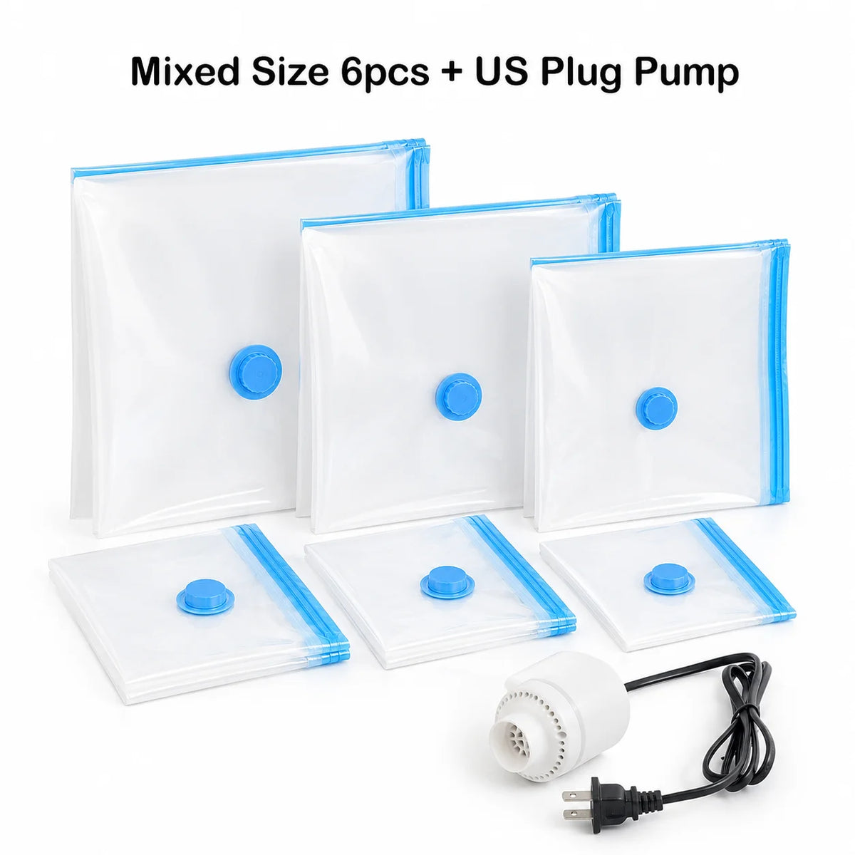 Mixed-Size Vacuum Storage Bag Set with Optional Electric Pump