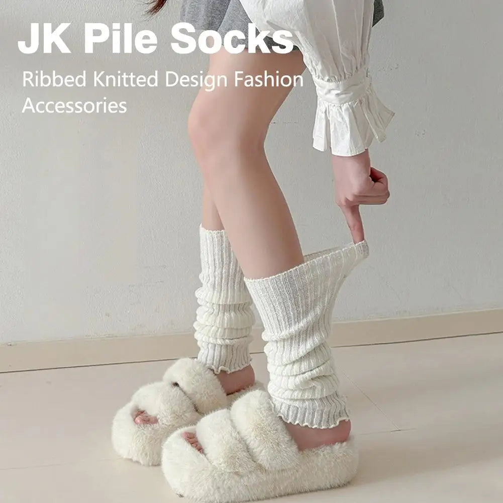 White Ribbed Knit JK Slouch Leg Warmers