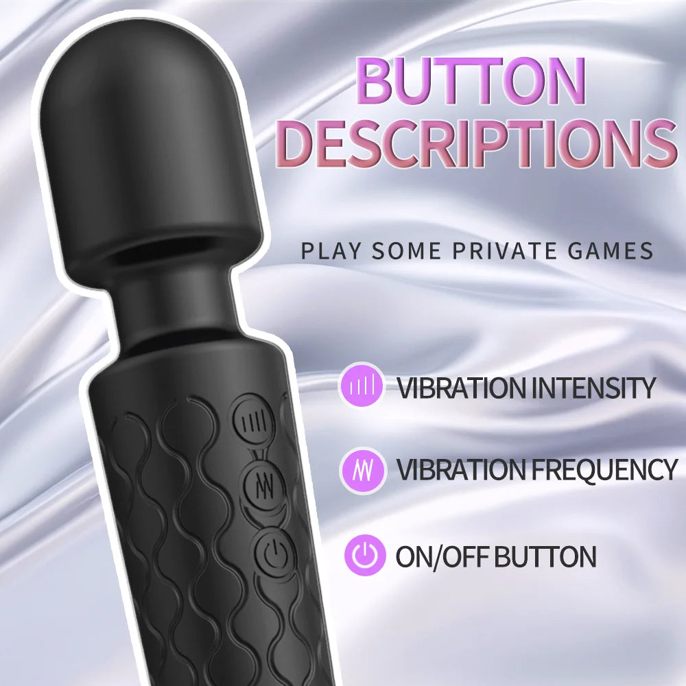 Waterproof Rechargeable Wand Vibrator – 20 Modes/8 Speeds